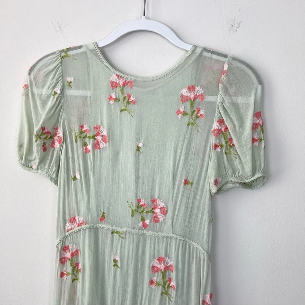 Free People Sheer Floral Embroidered Midi Dress Prairie Cottage Fairy